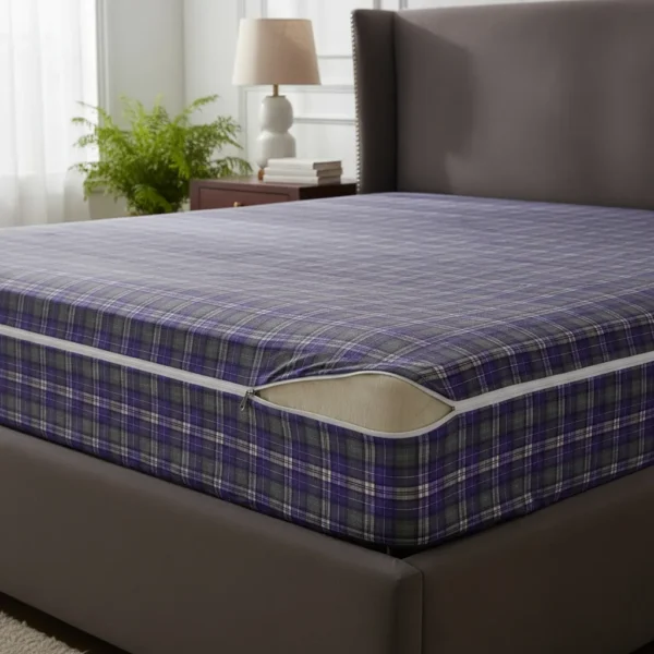 Funda De Colchon Con Cierre De 80 X 1.90 X 18 Elastizada Escoces Violeta Estampado 1 Plaza