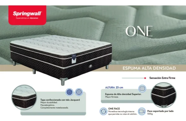 Colchon One Springwall 80x190 Espuma Alta Densidad Gris Verde