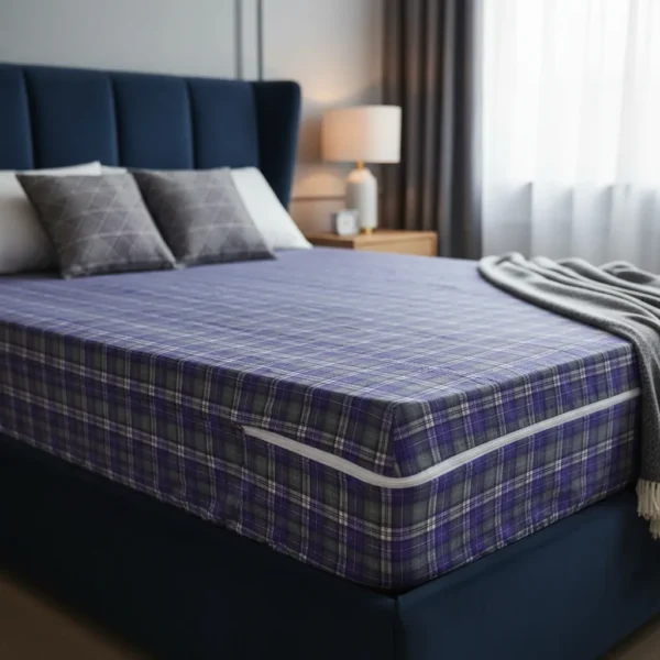 Funda De Colchon Con Cierre De 80 X 1.90 X 18 Elastizada Escoces Violeta Estampado 1 Plaza