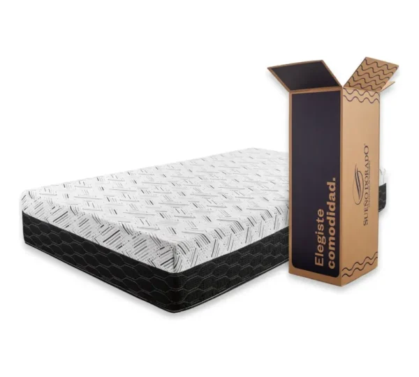Colchón En Caja Sueño Dorado Box Plus 1 1/2 Plazas 190x100cm Color Negro/Blanco